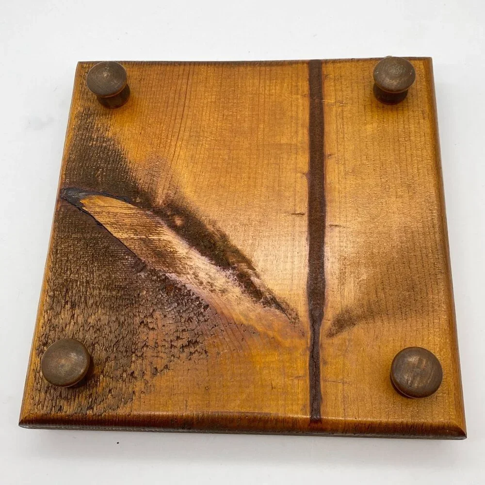Vintage wooden tile trivet pot holder Large 8.5